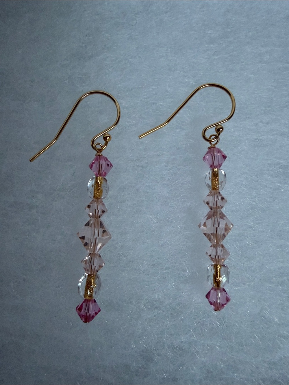 Pink Crystal Linear Drop Earrings with Gold Hooks